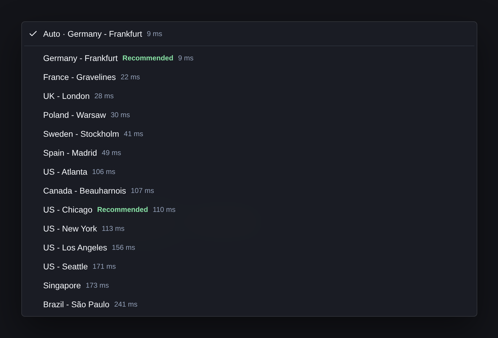 The location list with live pings